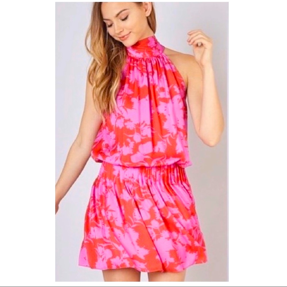 DO+BE Halter fuchsia pink & red dress
